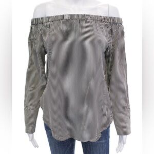 Rag & Bone Black and White Striped Silk Off-Shoulder Blouse
